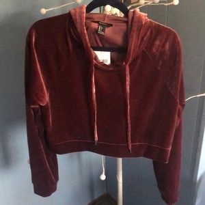 Maroon/Burgundy Velvet Crop Hoodie